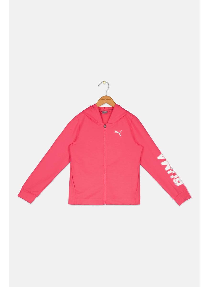 PUMA Kids Girl Sportswear Fit Brand Logo Hooded Sweatshirt, Pink  - Image 1