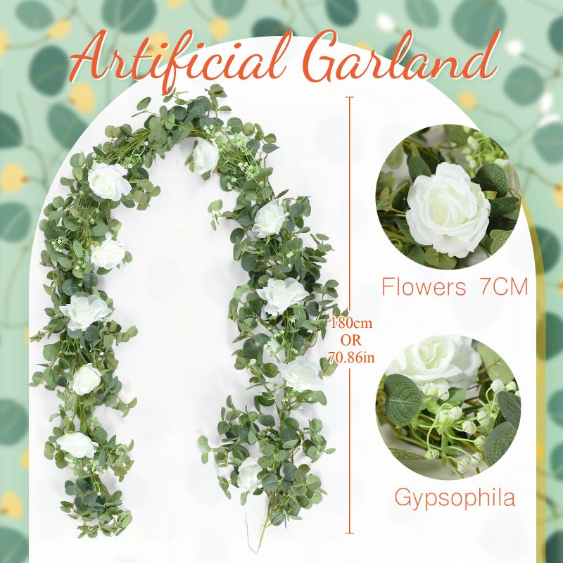 Canlierr 2pcs Large White Mr & Mrs Sign for Wedding Table with 5.91ft Artificial Flowers Garland, Wedding Centerpieces Wooden Bride and Groom Table Decorations for Engagement Decor(White Rose) - Image 2