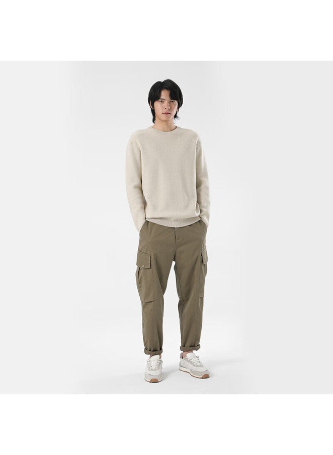 Markless Fleece Sweater Men Autumn Winter Warm Crew Neck Knit Loose Casual Pullover Base Shirt 3738 Milk Tea Apricot 2XL - Image 1