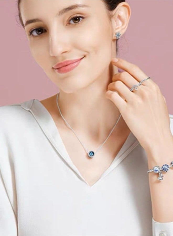 EVEREEN Cubic Zirconia Women's Classic Ocean Heart Round Pendant 925 Silver Necklace ZT0139  - Image 3