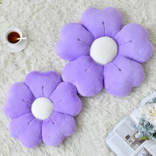 Ddliury Flower Pillow Flower Shaped Pillow Decorative Throw Pillows for Bed Couch Cute Daisy Pillow Dorm Decor Floor Seating Cushion Dark Purple 15 Inches - Image 3