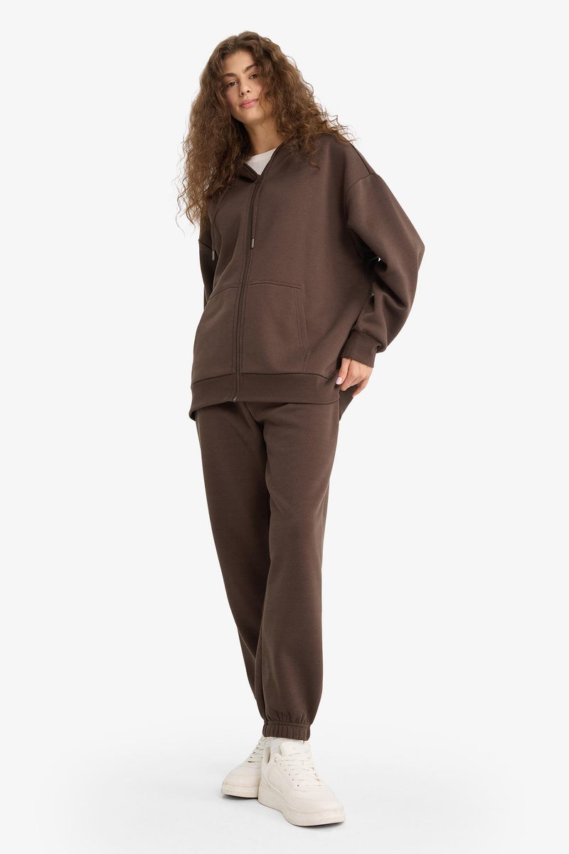 DeFacto Brown Woman jogger Elastic Band Thick Sweatshirt Fabric Trousers Casual - Image 4