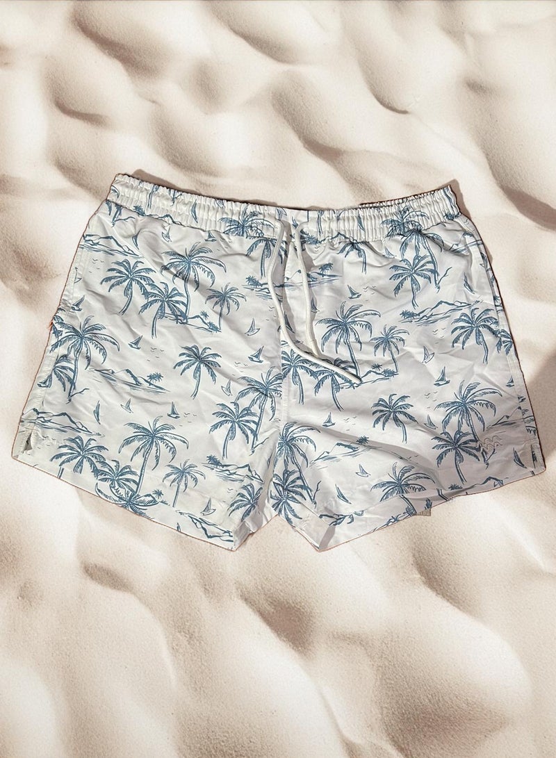 مايوه سباحة مقاوم للماء من البوليستر رسمة نخيل، أبيض. - Image 2