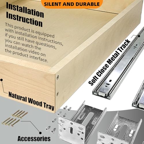 Mobirex Pull Out Drawers for Cabinet Wood Slide Out Cabinet Organizer and Storage Cabinet Kitchen Drawers Slide Out Shelves Pull Out Shelves in Kitchen Pantry Bathroom with Soft Close 24"W x 22"D x 3"H - Image 5