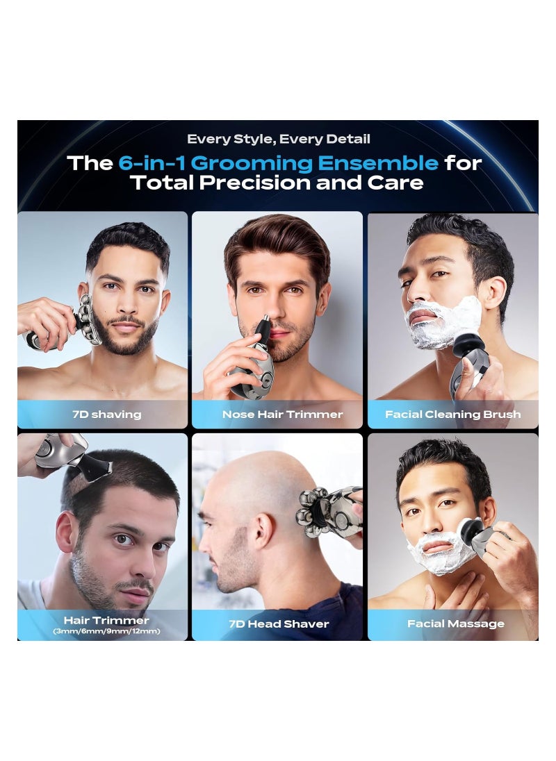 SYOSI Head Shavers for Bald Men, 6 in 1 Head Shaver 7D Electric Razor Rechargeable Rotary Shavers for Men, IPX7 Full-Body Waterproof High-Tech Bald Head Shaver with LED Display, Wet/Dry Shaving  - Image 4