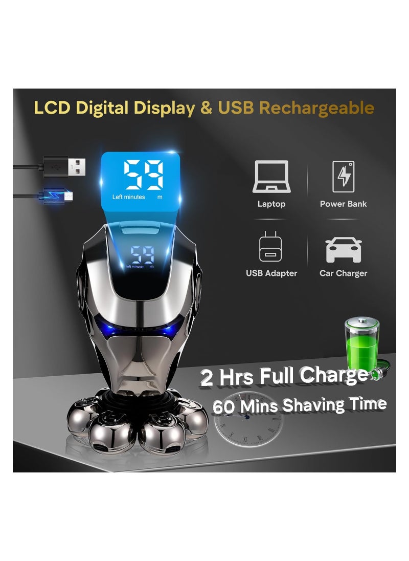 SYOSI Head Shavers for Bald Men, 6 in 1 Head Shaver 7D Electric Razor Rechargeable Rotary Shavers for Men, IPX7 Full-Body Waterproof High-Tech Bald Head Shaver with LED Display, Wet/Dry Shaving  - Image 2