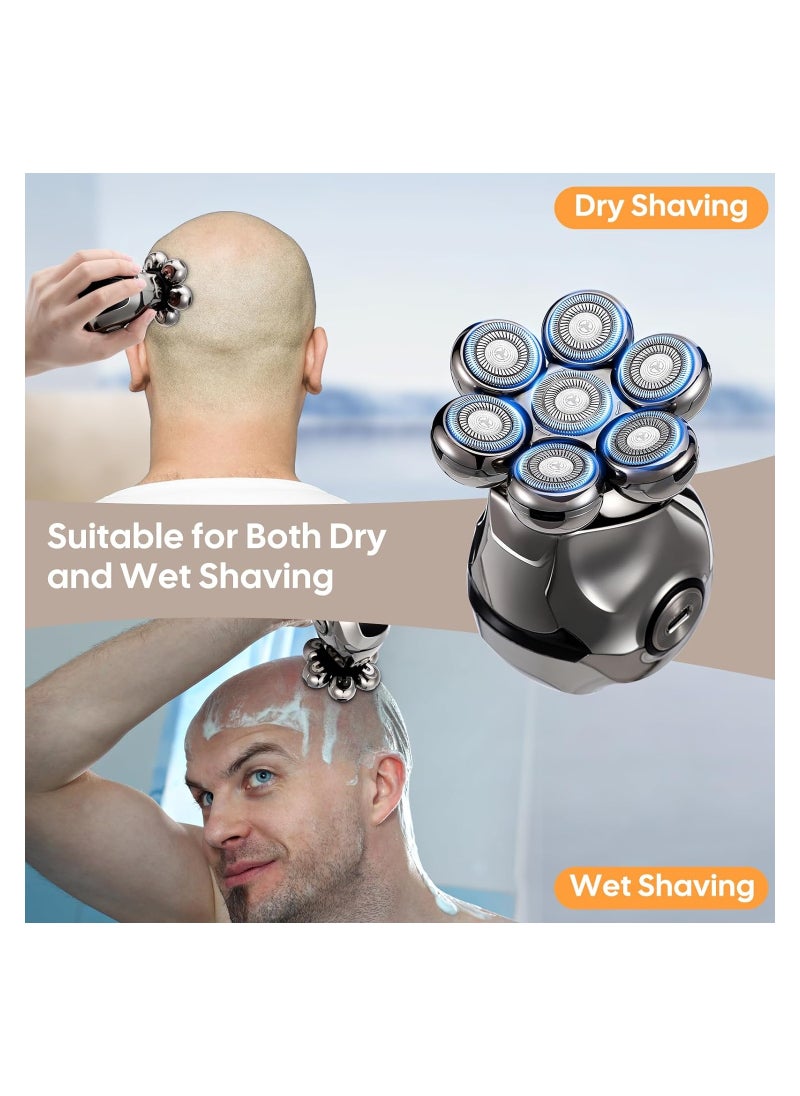 SYOSI - Head Shavers for Bald Men, 6 in 1 Head Shaver 7D Electric Razor Rechargeable Rotary Shavers for Men, IPX7 Full-Body Waterproof High-Tech Bald Head Shaver with LED Display, Wet/Dry Shaving - Image 1