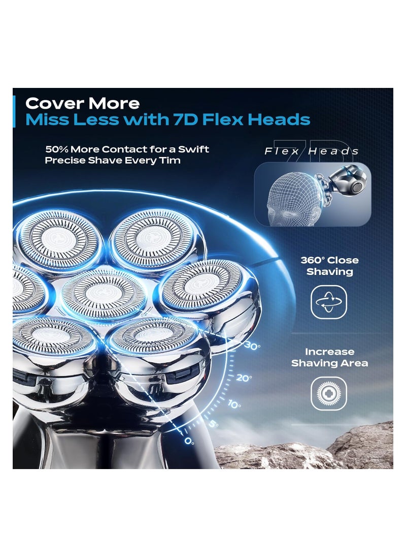 SYOSI - Head Shavers for Bald Men, 6 in 1 Head Shaver 7D Electric Razor Rechargeable Rotary Shavers for Men, IPX7 Full-Body Waterproof High-Tech Bald Head Shaver with LED Display, Wet/Dry Shaving - Image 1