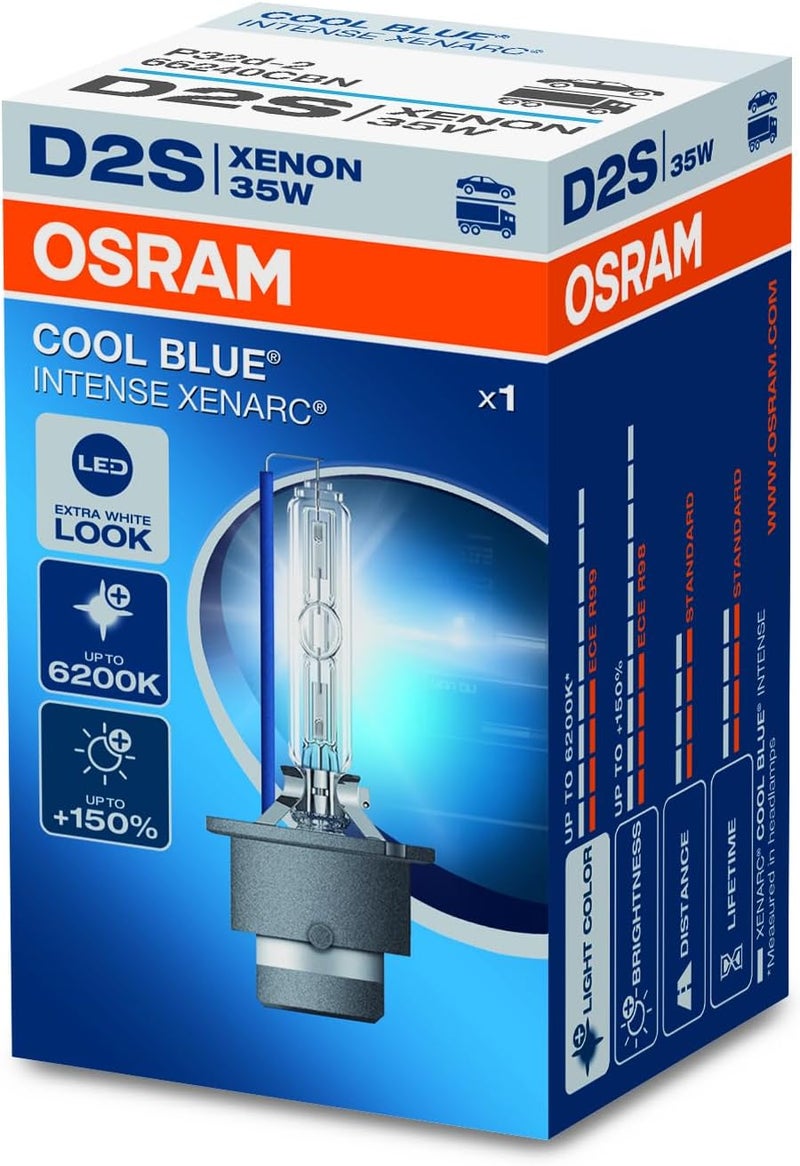 OSRAM XENARC® COOL BLUE® INTENSE D2S, +150% more brightness, up to 6,200K, xenon headlight lamp, LED look, Folding box (1 lamp) - Image 1