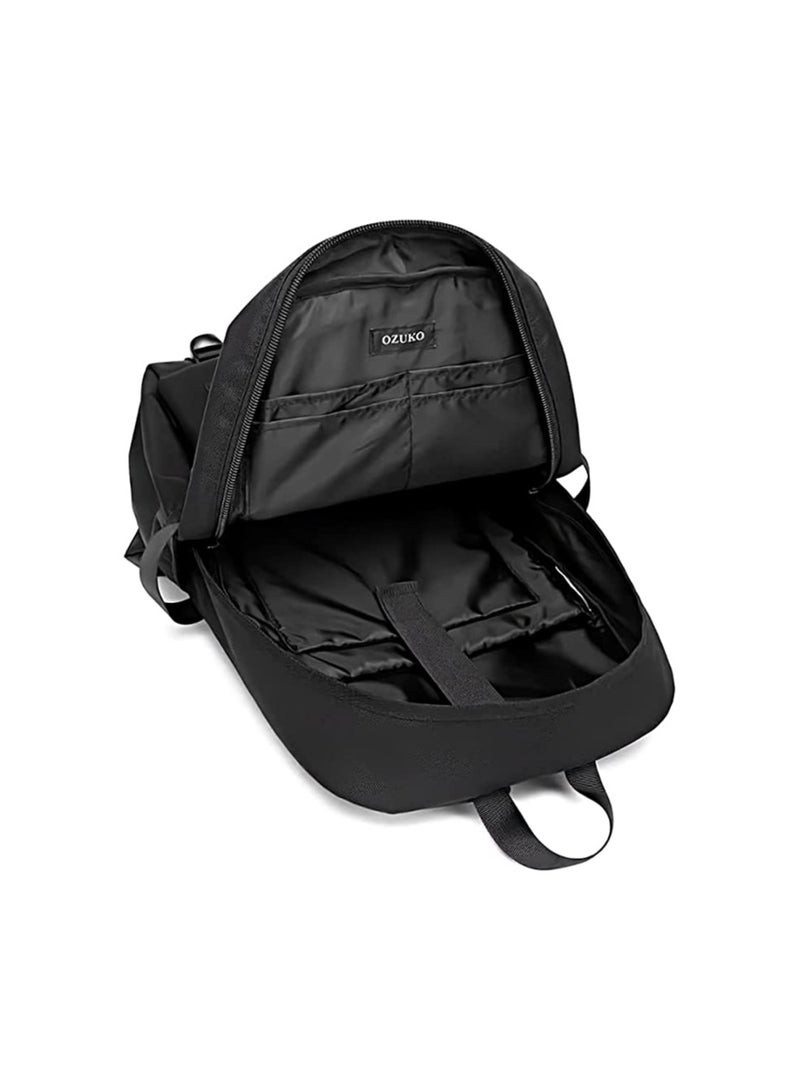 OZUKO Ozuko 9488 Waterproof Fabric Backpack With Water Cup And Umbrella Bag - Black  - Image 4