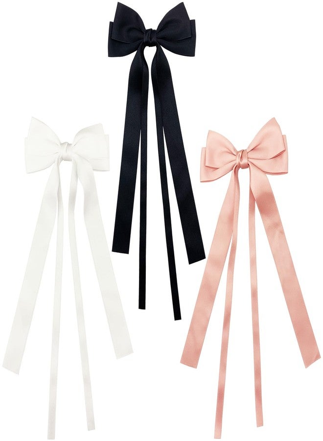 BETITETO Big Ribbon Hair Bows for Women, 3pcs Elegant Bow Alligator Hair Clips with Long Tail Hairgrip Barrettes Gift for Girls Teens - Image 2