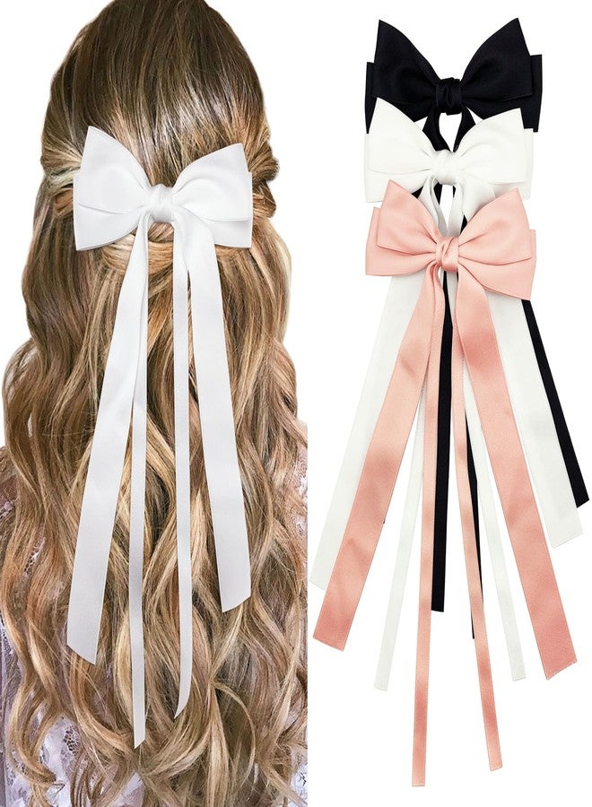 BETITETO Big Ribbon Hair Bows for Women, 3pcs Elegant Bow Alligator Hair Clips with Long Tail Hairgrip Barrettes Gift for Girls Teens - Image 1