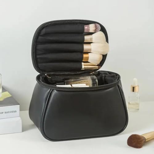 Sprqcart Large Capacity Waterproof Travel Cosmetic Bag with Handle and Divider - Multifunctional Makeup Organizer for Easy Access - Stylish Design | Black - Image 2