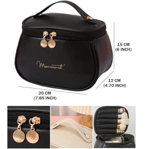 Sprqcart Large Capacity Waterproof Travel Cosmetic Bag with Handle and Divider - Multifunctional Makeup Organizer for Easy Access - Stylish Design | Black - Image 3