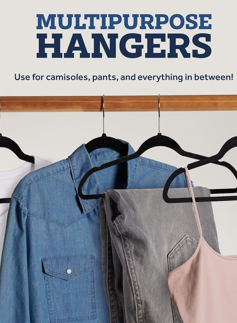 CityRiya-Long Velvet Hangers 50 Pack, Non-Slip Clothes Hangers, Black Suit Hangers, Robes Cloth Hanger, Heavy Duty Coat Hangers for Closet Organizer, Pants Hangers, Clothes Hanger for Robes, Coats, Pants & Dress - Image 2