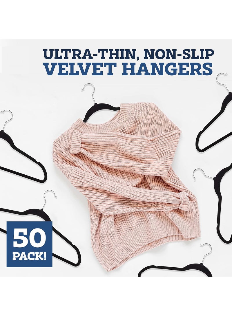 CityRiya-Long Velvet Hangers 50 Pack, Non-Slip Clothes Hangers, Black Suit Hangers, Robes Cloth Hanger, Heavy Duty Coat Hangers for Closet Organizer, Pants Hangers, Clothes Hanger for Robes, Coats, Pants & Dress - Image 4