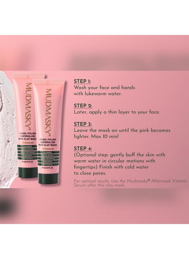 MUDMASKY - Pearl Polish Superglow Pink Clay Mask 2.0 Oz. / Premium Australian Pink Clay/Fragrancefree/Sensitive Skin - Image 1
