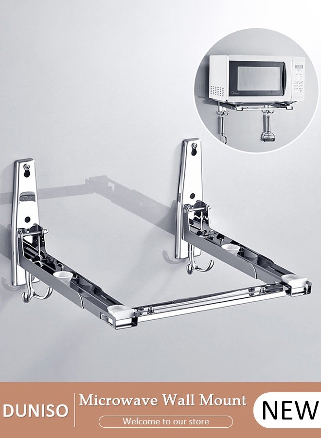 DUNISO Microwave Oven Wall Mount Bracket, Foldable Stretch Rack for Microwave Oven, Arm Adjustable,304 Stainless Steel Shelf Holder, Microwave Oven Wall Mount Stand Holder - Image 1
