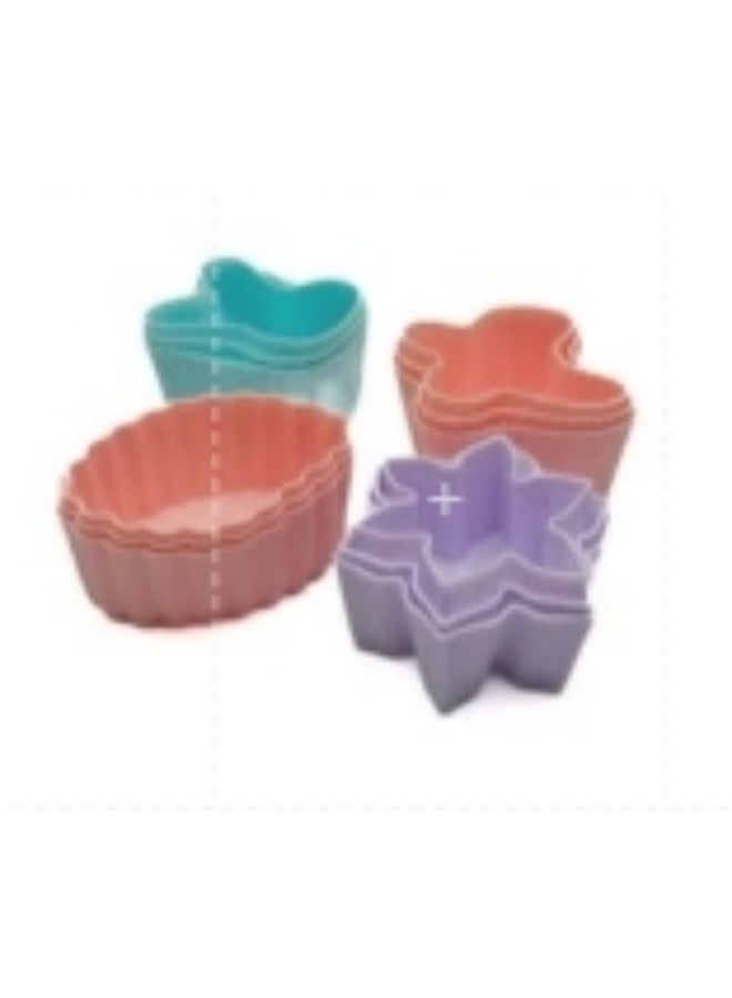 CATANES 12Pcs/Set Reusable Non-Stick Silicone Flowers Shape Mini Baking Muffin Cupcake Chocolate Cups Mold Bakeware Tool 7x5x3 Cm Multicolour - Image 2