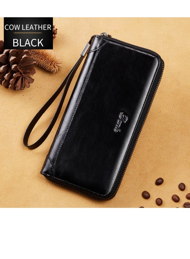 دانتي فرشاة مضادة للسرقة للرجال من الطبقة الأولى من جلد البقر ومحفظة طويلة من الشمع الزيتي باللون الأسود - Image 1