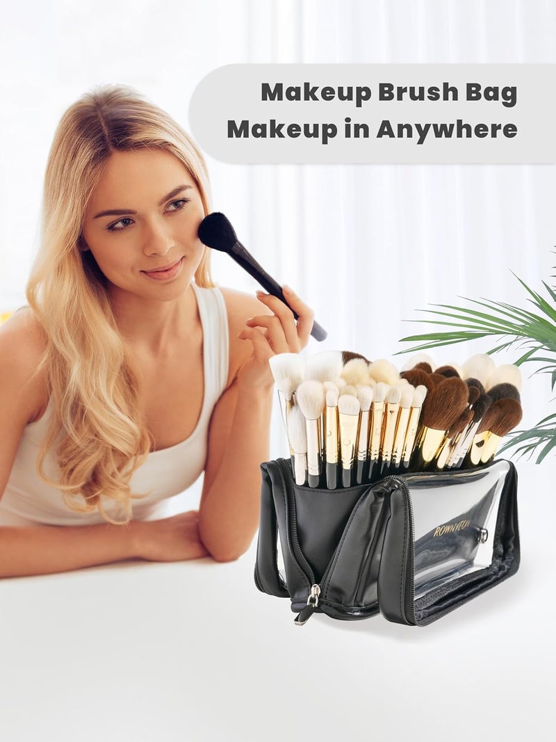 Camdeez ROWNYEON Makeup Brush Bag, High Capacity Stand-Up Makeup Brush Holder, Travel Professional Cosmetic Bag Artist Organizer Bag Large Makeup Case with Adjustable Divider (Brushes Not included), Black - Image 5