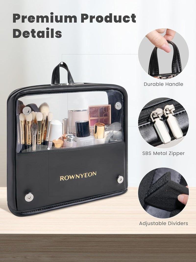 Camdeez ROWNYEON Makeup Brush Bag, High Capacity Stand-Up Makeup Brush Holder, Travel Professional Cosmetic Bag Artist Organizer Bag Large Makeup Case with Adjustable Divider (Brushes Not included), Black - Image 3