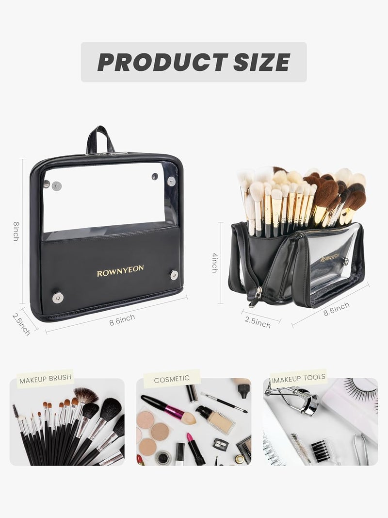 Camdeez ROWNYEON Makeup Brush Bag, High Capacity Stand-Up Makeup Brush Holder, Travel Professional Cosmetic Bag Artist Organizer Bag Large Makeup Case with Adjustable Divider (Brushes Not included), Black - Image 4