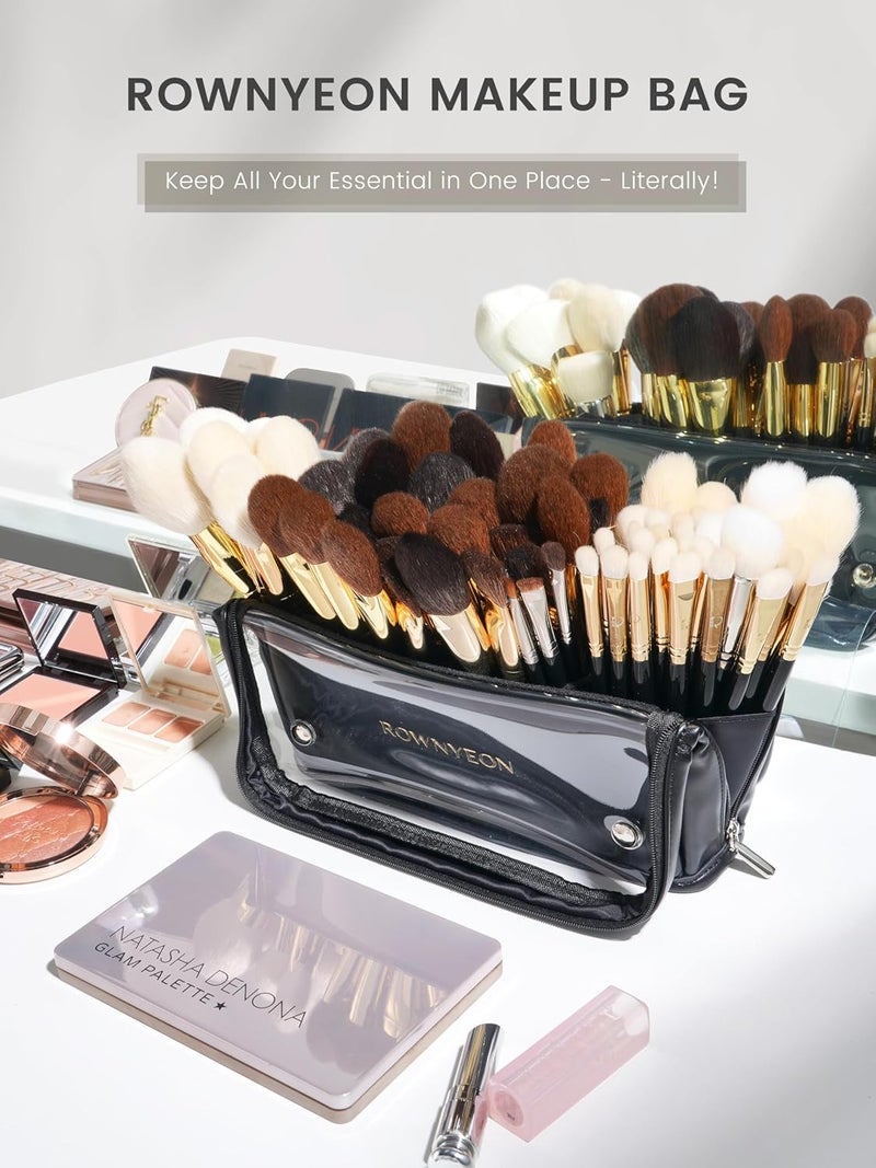 Camdeez ROWNYEON Makeup Brush Bag, High Capacity Stand-Up Makeup Brush Holder, Travel Professional Cosmetic Bag Artist Organizer Bag Large Makeup Case with Adjustable Divider (Brushes Not included), Black - Image 2