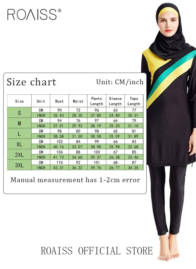 roaiss - 3 Piece Women Conservative Colorblock Swimsuit Set Muslim Sun Protection Swimwear Swimming Trousers Cap Ladies Loose Beachwear Dress Arab Clothing - Image 1