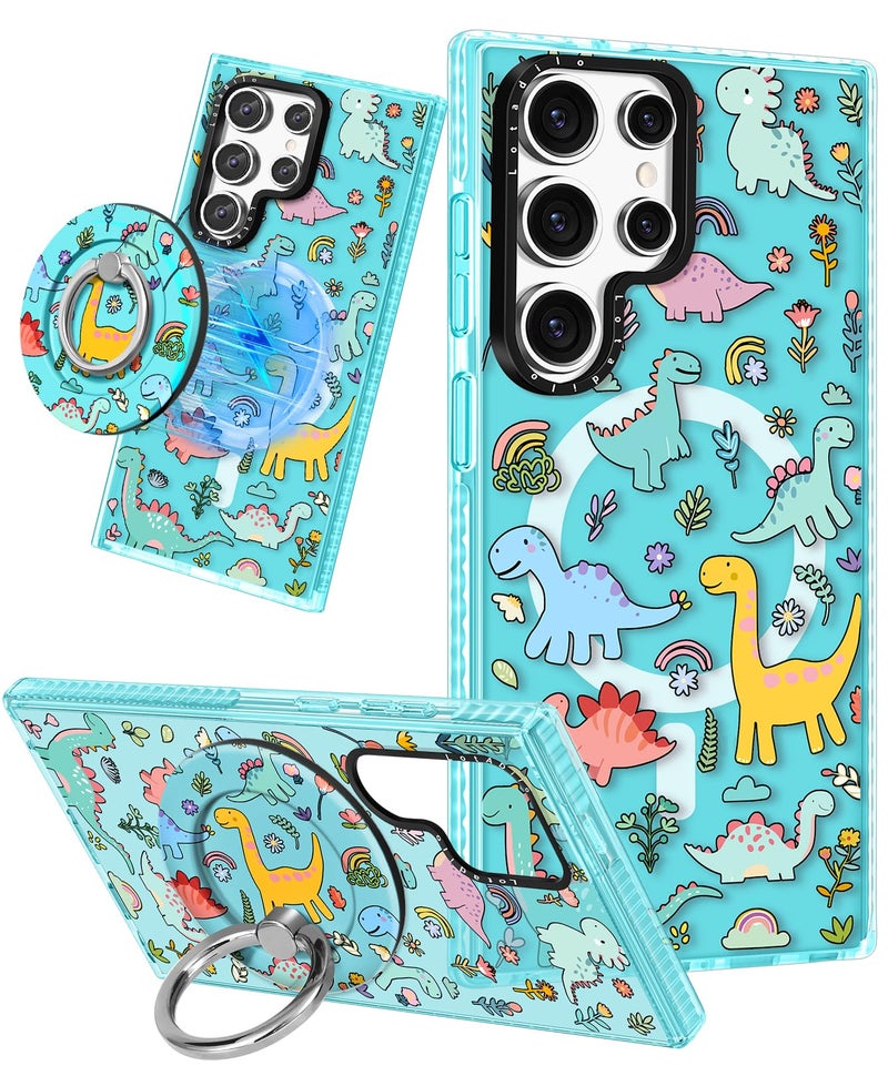 Lotadilo Cute Case for Samsung Galaxy S25 Ultra for Women Girls - Funny Dinosaur Design Compatible with Magsafe Magnetic Ring Holder Kickstand Fashion TPU Phone Covers - Image 1
