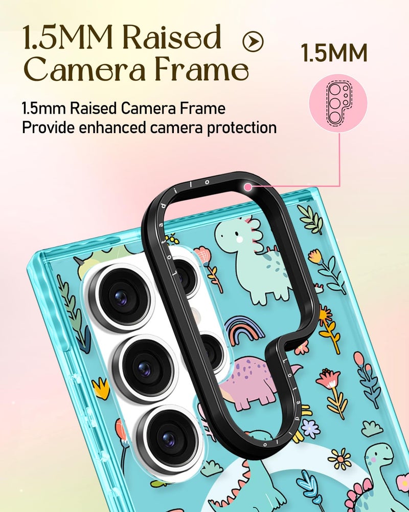 Lotadilo Cute Case for Samsung Galaxy S25 Ultra for Women Girls - Funny Dinosaur Design Compatible with Magsafe Magnetic Ring Holder Kickstand Fashion TPU Phone Covers - Image 3