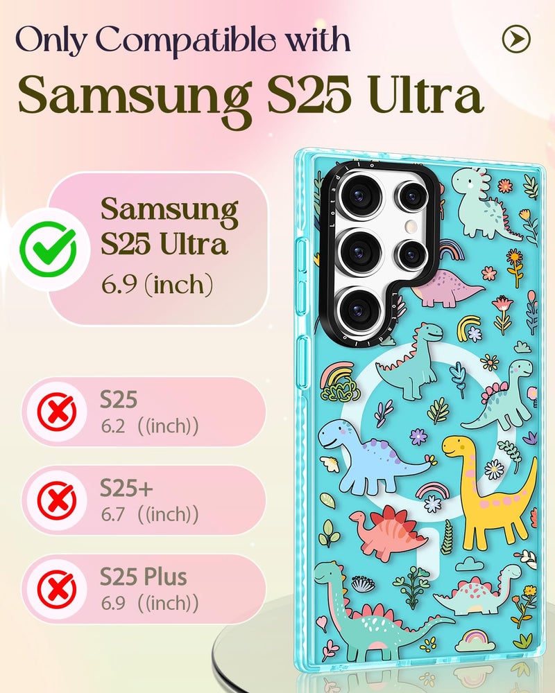 Lotadilo Cute Case for Samsung Galaxy S25 Ultra for Women Girls - Funny Dinosaur Design Compatible with Magsafe Magnetic Ring Holder Kickstand Fashion TPU Phone Covers - Image 2