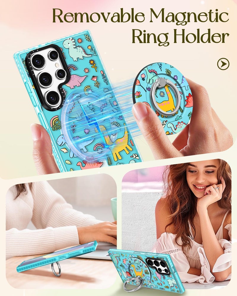 Lotadilo Cute Case for Samsung Galaxy S25 Ultra for Women Girls - Funny Dinosaur Design Compatible with Magsafe Magnetic Ring Holder Kickstand Fashion TPU Phone Covers - Image 4