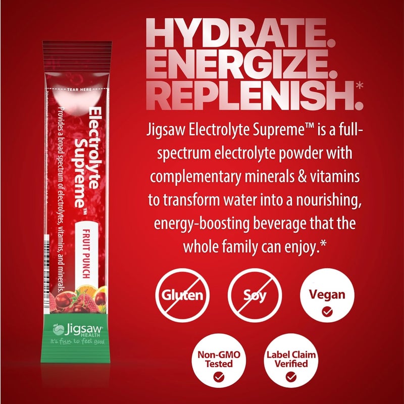 Jigsaw Health Electrolyte Supreme  Broad Spectrum of Electrolytes  Trace Minerals  Fruit Punch Flavor  60 Servings Packets - Image 4
