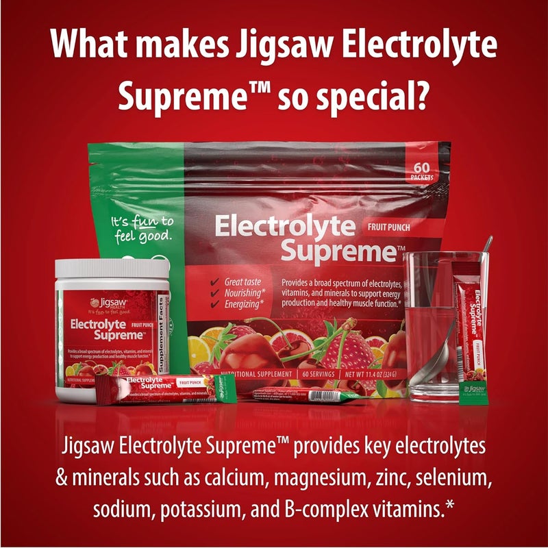 Jigsaw Health Electrolyte Supreme  Broad Spectrum of Electrolytes  Trace Minerals  Fruit Punch Flavor  60 Servings Packets - Image 5