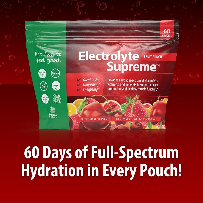 Jigsaw Health Electrolyte Supreme  Broad Spectrum of Electrolytes  Trace Minerals  Fruit Punch Flavor  60 Servings Packets - Image 3