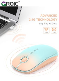 GROIC Wireless Mouse, 2.4G Slim Portable Computer Mouse with Nano Receiver, Less Noise Mobile Optical Mice for Notebook, PC, Laptop, Computer, Mac (Gradient Orange to Mint Green)  - Image 3