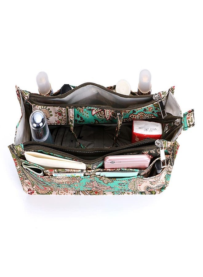 بي تي سكاي منظم حقائب يد مطبوع جديد من BTSKY - منظم حقائب يد داخلي عالي السعة بـ 13 جيبًا مع مقبض بنقشة زهرة الطاووس - Image 4