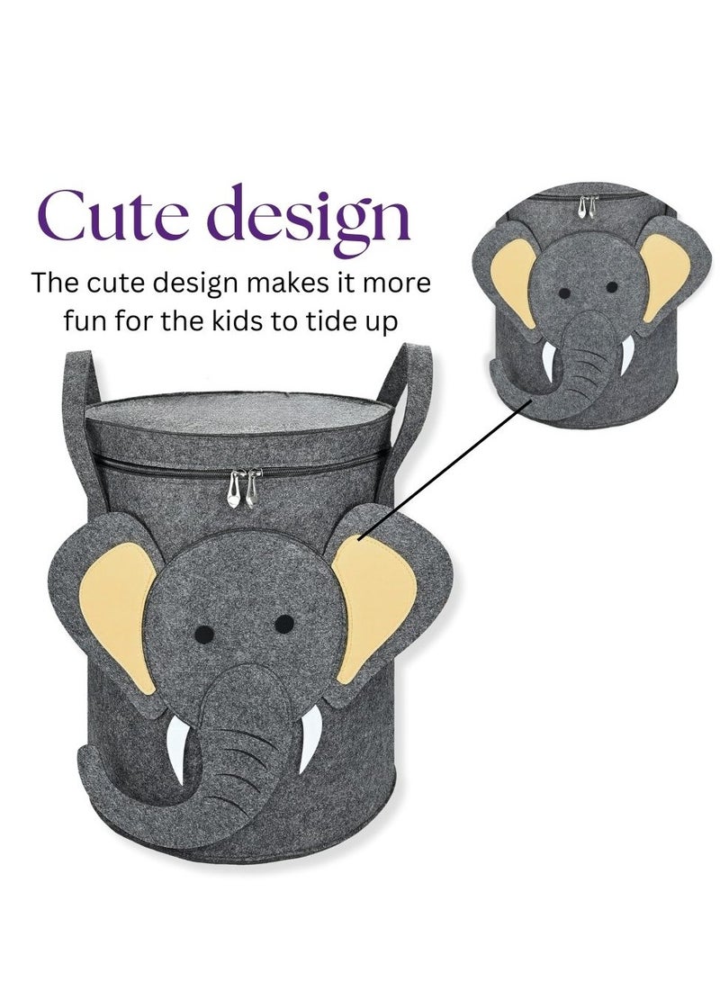 turtees Toy Storage Basket, Kids Toy Storage tub with Lid, Felt Storage Hamper for Baby Kids Toys, Bedroom Hamper Washing Baskets for Laundry - Image 3