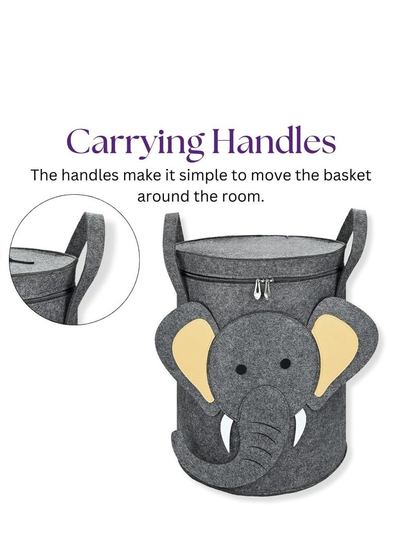 turtees Toy Storage Basket, Kids Toy Storage tub with Lid, Felt Storage Hamper for Baby Kids Toys, Bedroom Hamper Washing Baskets for Laundry - Image 2