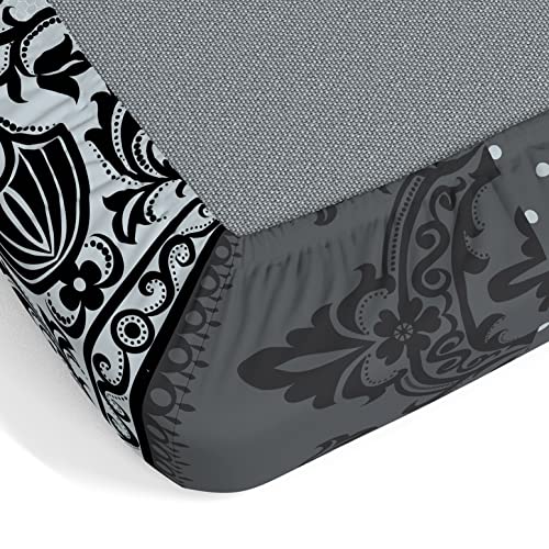 Dreamscape 100% Cotton King Fitted Floral Bedsheet With 2 Pillow Covers - (Size 72 x 78 inches, 140 TC, Colour - Dark Grey) - Image 5