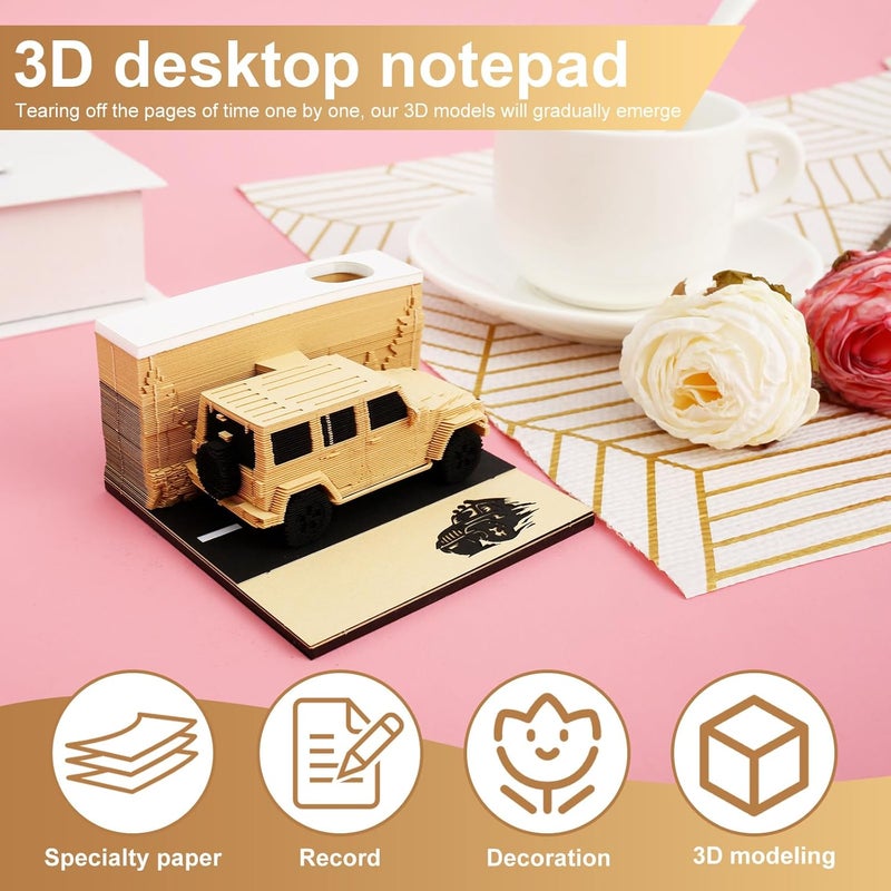 windforgecraft 3D Desk Calendar 3D Art Calendar Memo Pad Unique and Creative Paper Sculpture Weekly Calendar Creative 3D Paper Decorative Desk Calendar for Birthday Christmas Valentine's Day Wedding Gifts (Car Model) - Image 3