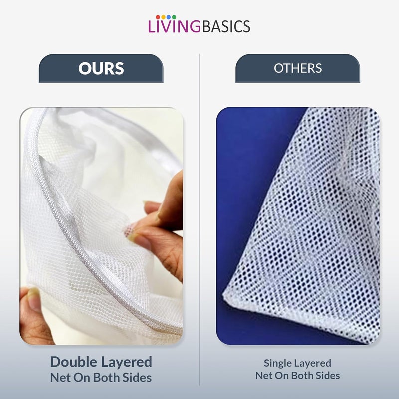LivingBasics Set of 12 Reusable Fridge Storage Bags for Vegetables Fruits Dual Layer Mesh Net Multipurpose MultiSize Kitchen Storage Bags Organizer with Sturdy Zipper 1 Storage Pouch White - Image 5