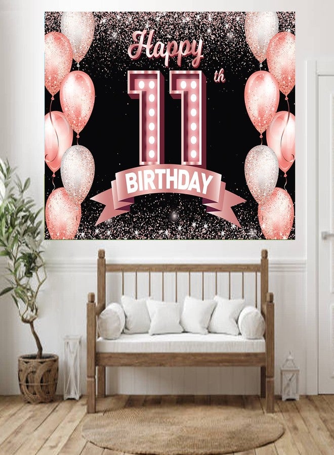 DZTRELFK Happy 11th Birthday Rose Gold Banner Backdrop Cheers to 11 Years Old Confetti Balloons Theme Decor Decorations for Girls 11 Years Old Pink Birthday Party Bday Supplies Background Favors Gift Glitter - Image 4