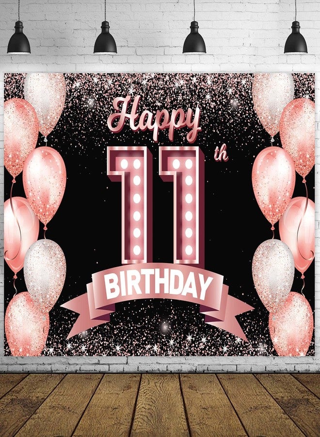 DZTRELFK Happy 11th Birthday Rose Gold Banner Backdrop Cheers to 11 Years Old Confetti Balloons Theme Decor Decorations for Girls 11 Years Old Pink Birthday Party Bday Supplies Background Favors Gift Glitter - Image 1