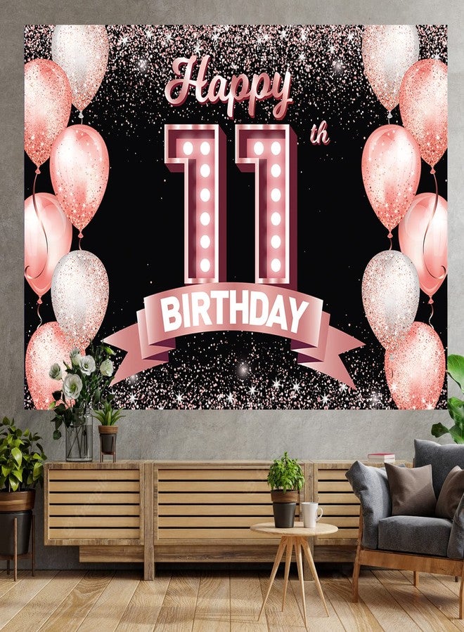 DZTRELFK Happy 11th Birthday Rose Gold Banner Backdrop Cheers to 11 Years Old Confetti Balloons Theme Decor Decorations for Girls 11 Years Old Pink Birthday Party Bday Supplies Background Favors Gift Glitter - Image 5