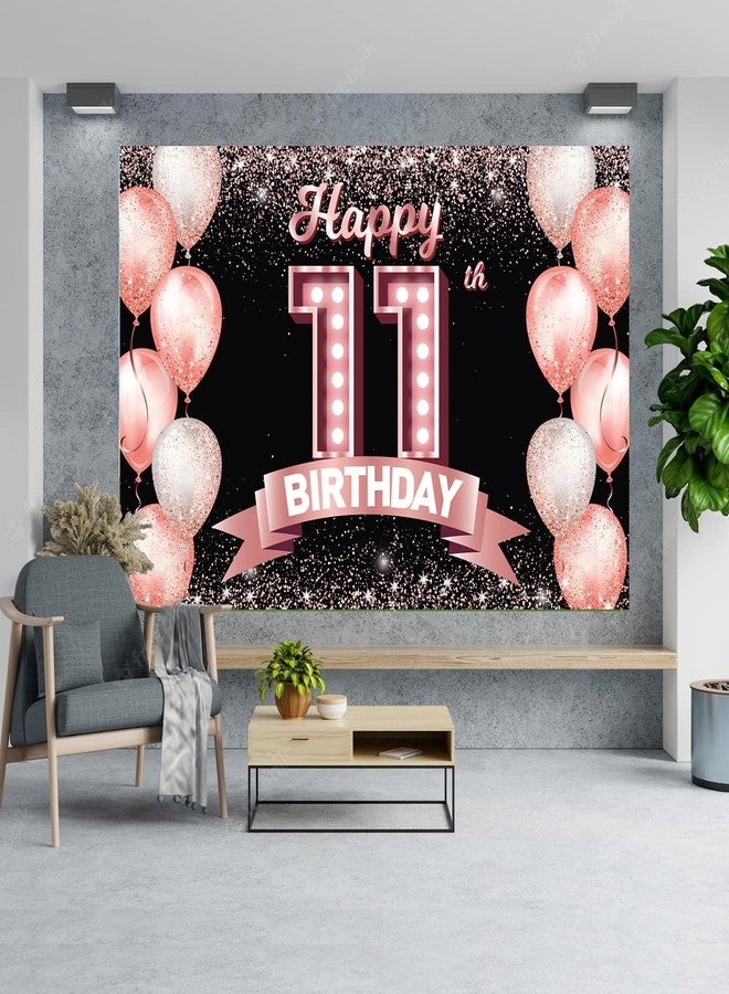 DZTRELFK Happy 11th Birthday Rose Gold Banner Backdrop Cheers to 11 Years Old Confetti Balloons Theme Decor Decorations for Girls 11 Years Old Pink Birthday Party Bday Supplies Background Favors Gift Glitter - Image 3