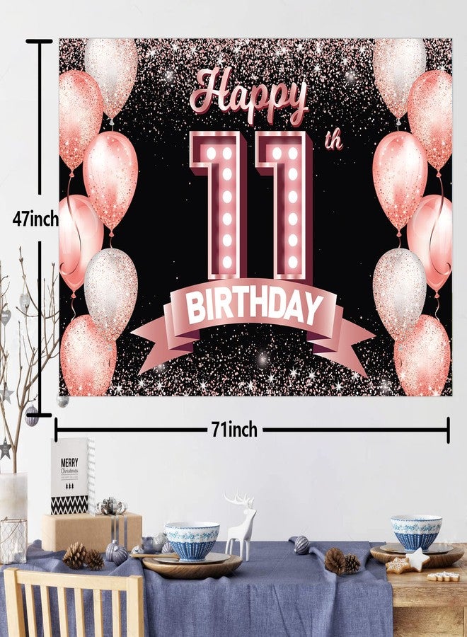 DZTRELFK Happy 11th Birthday Rose Gold Banner Backdrop Cheers to 11 Years Old Confetti Balloons Theme Decor Decorations for Girls 11 Years Old Pink Birthday Party Bday Supplies Background Favors Gift Glitter - Image 2