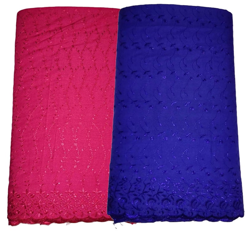 Embroidered Fabric for Blouse Pink and Royal Blue Pack of 2 Pieces 