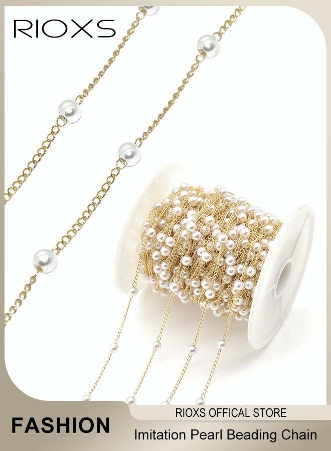 RIOXS Imitation Pearl Beading Chain Copper Plated Necklace Bracelet Chain for Craft DIY Jewelry Making (1Meter) - Image 1
